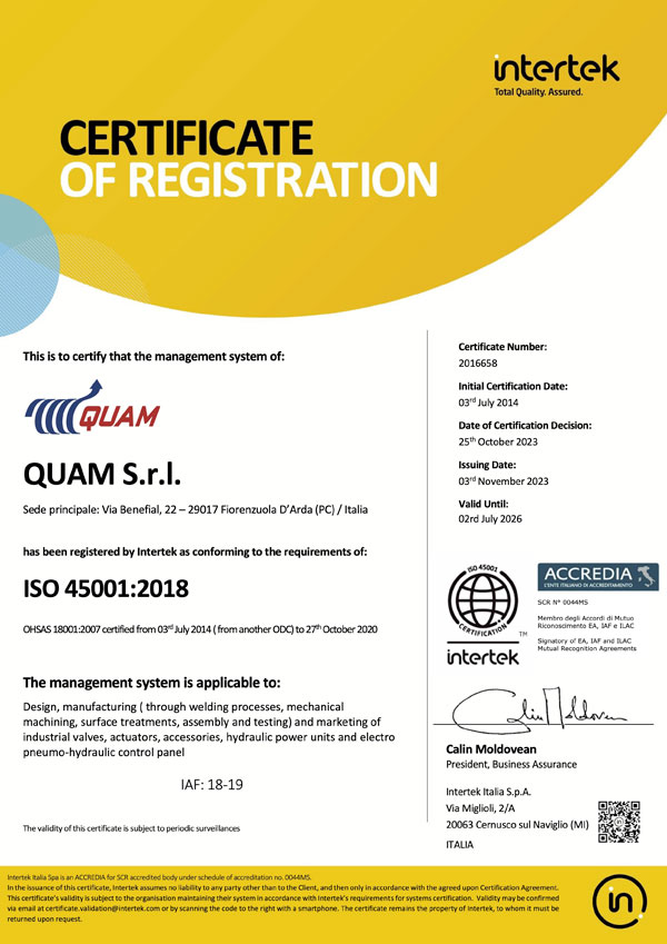 Certificate ISO 45001:2018
